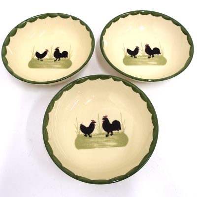 Schüssel 3x Müsli Schale Zeller Keramik Fayencerie Hahn und Henne 18 cm 3 tlg.